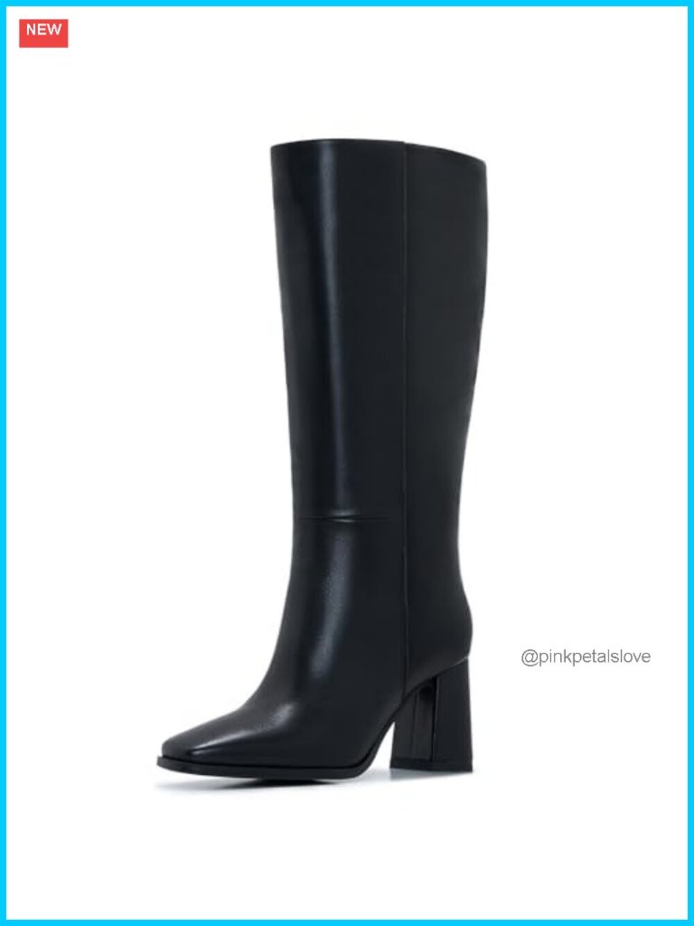 Wide Calf Knee High Boots Square Toe Chunky Heel PU Leather Women's Tall